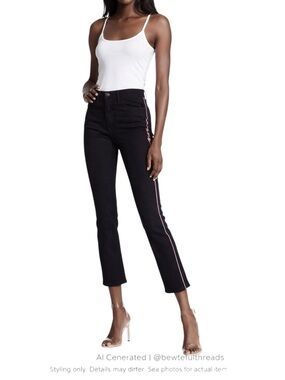 Indie Sleaze Black High Rise Skinny Jeans Pink Side Stripe Cropped 26
